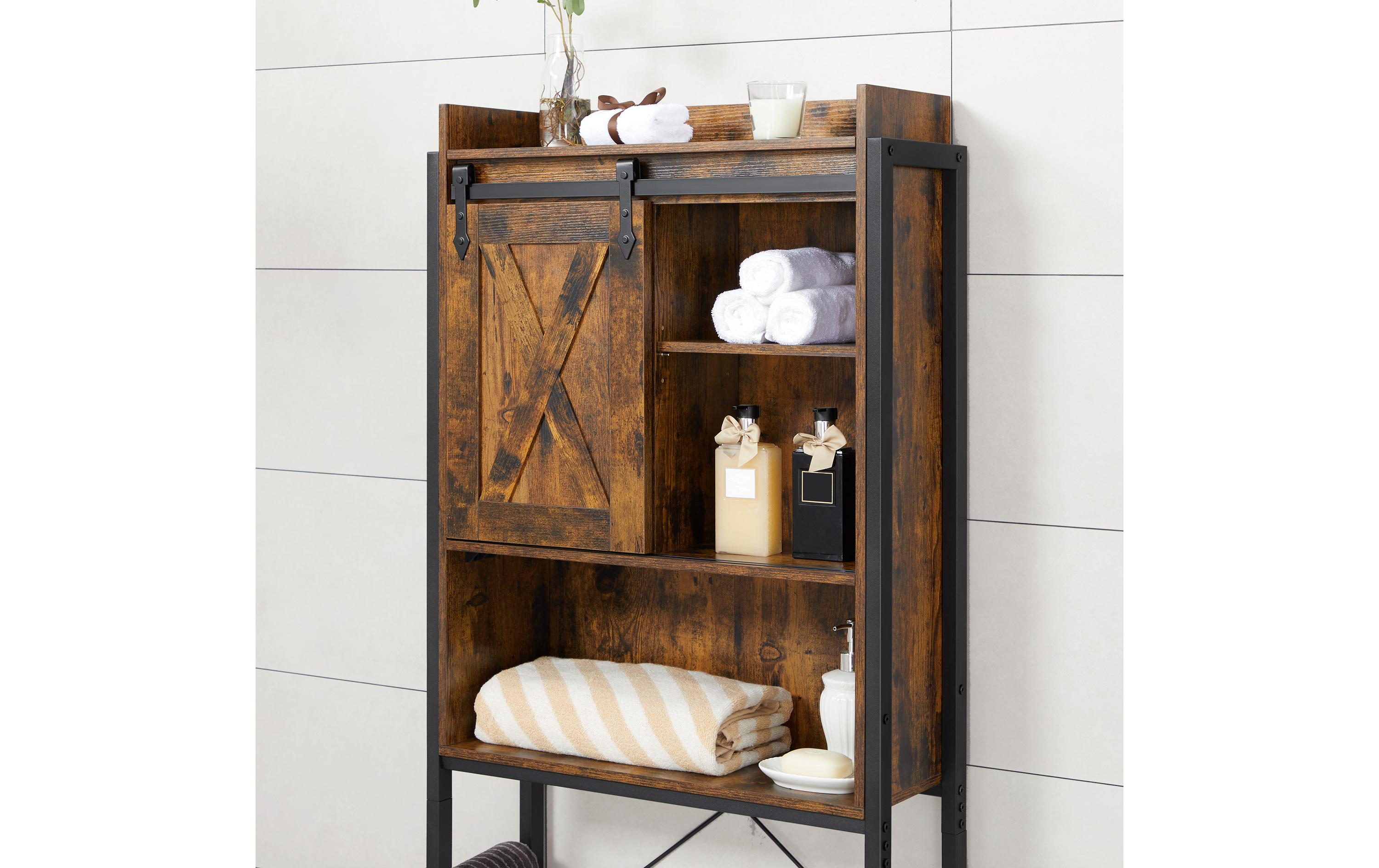 Badezimmerregal mit Schrank 64 x 24 x 171 cm, Braun/SchwarzToilettenregal