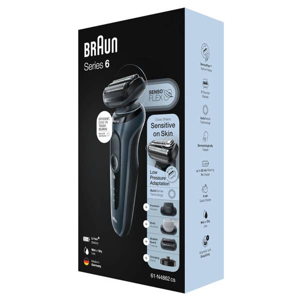 Braun Series 6 61-N4862cs Elektrorasierer mit 3 EasyClick-Aufsätzen, Ladestation, Grau
