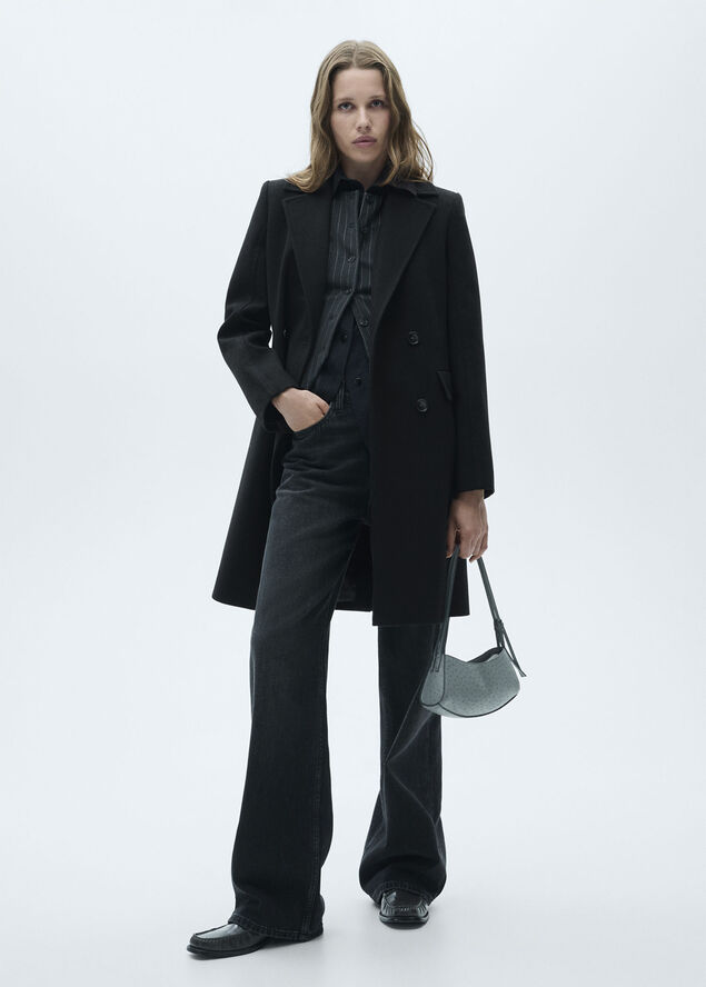 MANGO Double-breasted wool coat Black