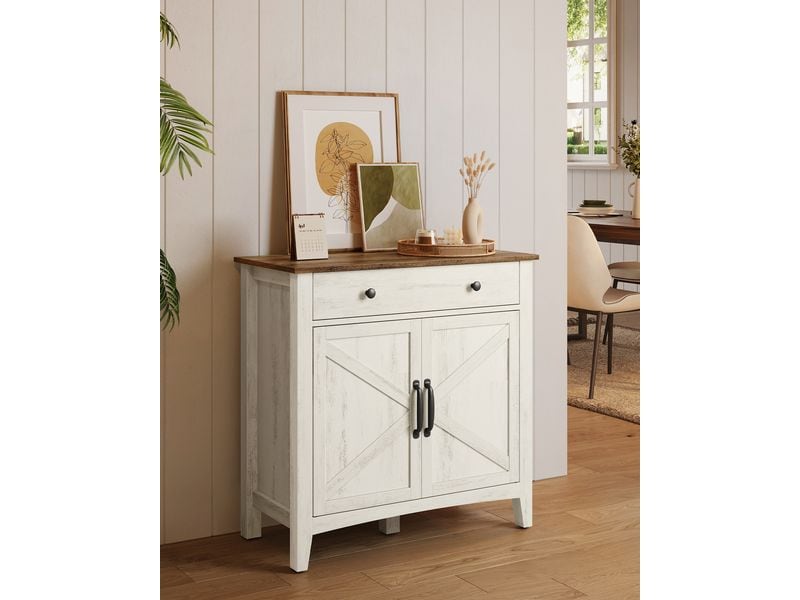VASAGLE Kommode 80 x 80 cm, Beige/Weiss Aufbewahrungsschrank mit Schubladen und Türen
