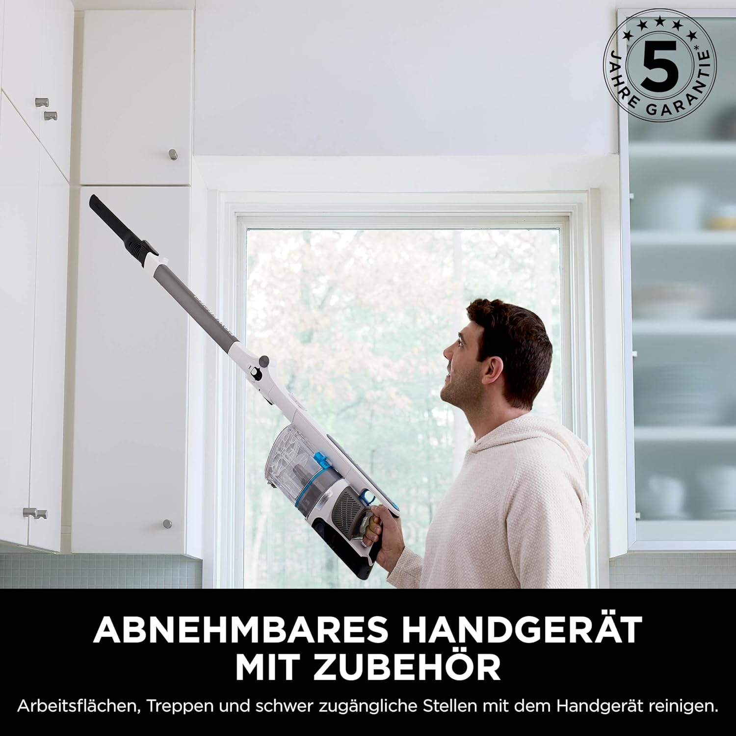 Shark PowerPro Akku-Staubsauger freistehend, bis 50 Min. Laufzeit, kabellos, beutellos, für Tierhaare, Allergiker, Teppich und Hartböden, mit LED-Licht und Knickgelenk-Rohr, grau metallic, IZ380EUT