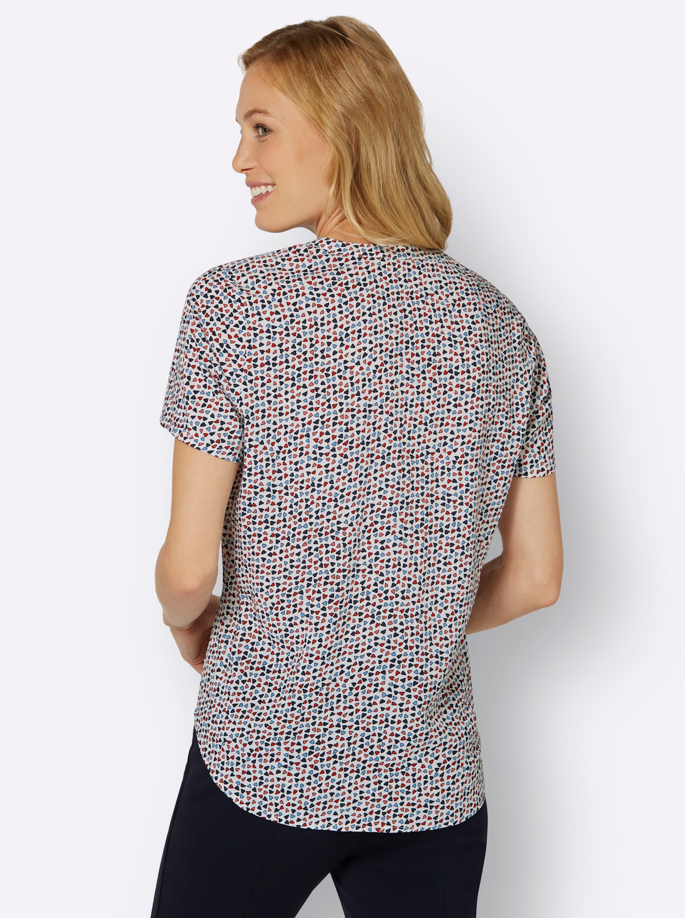 Druckbluse in ecru-erdbeere-bedruckt