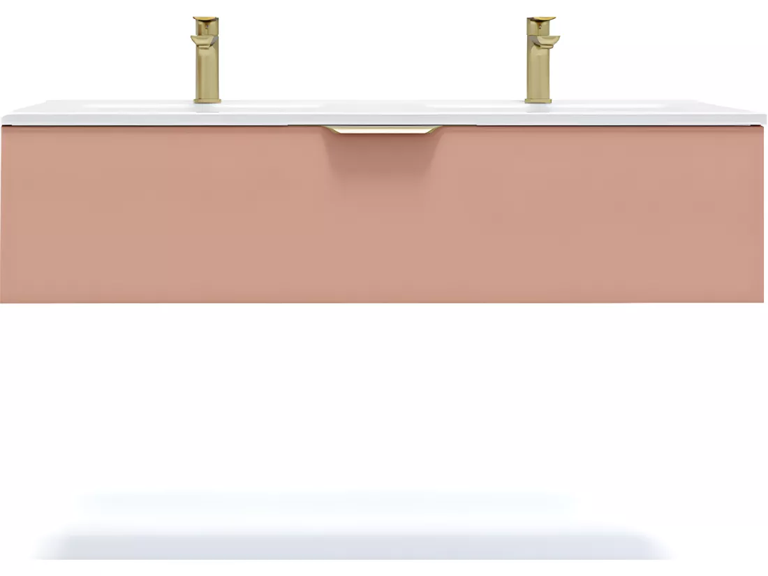 Meuble de salle de bain suspendu double vasque intégrée 120cm 1 tiroir Abricot - Venice