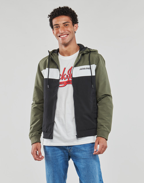 Jack & Jones - JJERUSH HOOD BOMBER - Kaki / Blanc / Noir