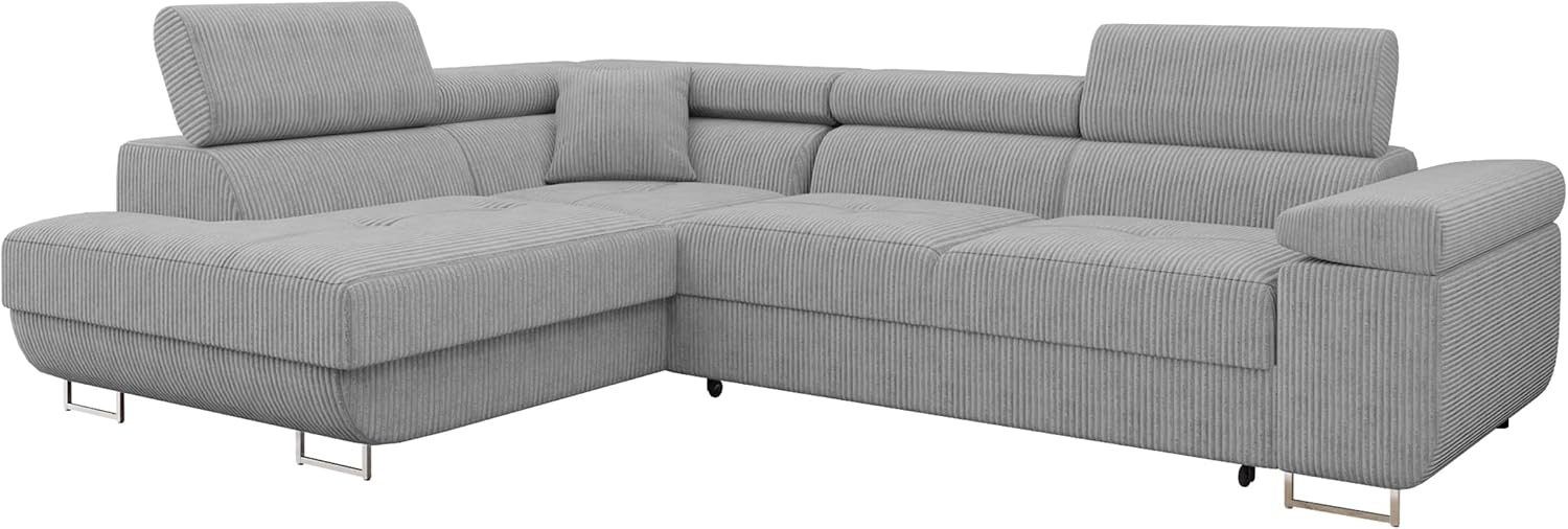 Mirjan24 Ecksofa Torezio Cord mit Bettkasten, Einstellbare Kopfstützen, Sofa mit Schlaffunktion, Eckcouch für Wohnzimmer, L-Form Couch mit Bettfunktion (Poso 110, Seite: Links)