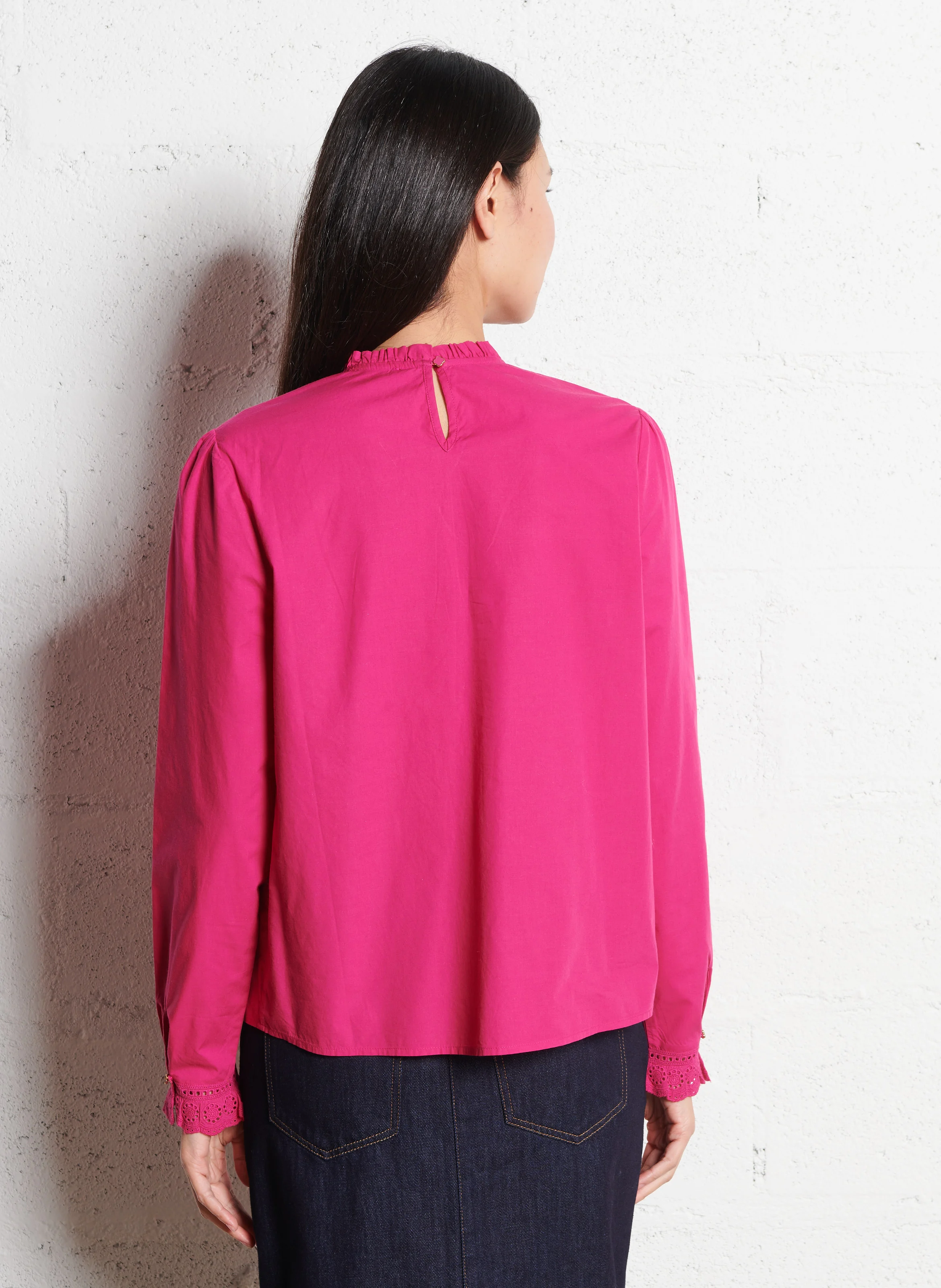 CRISTAL - Blouse col collerette en coton | Rose
