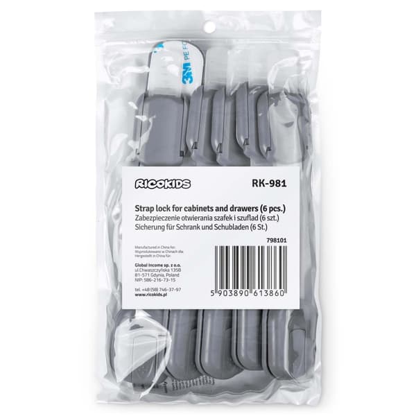 Barnesikring for skap Ricokids 798101, 6 stk, grå