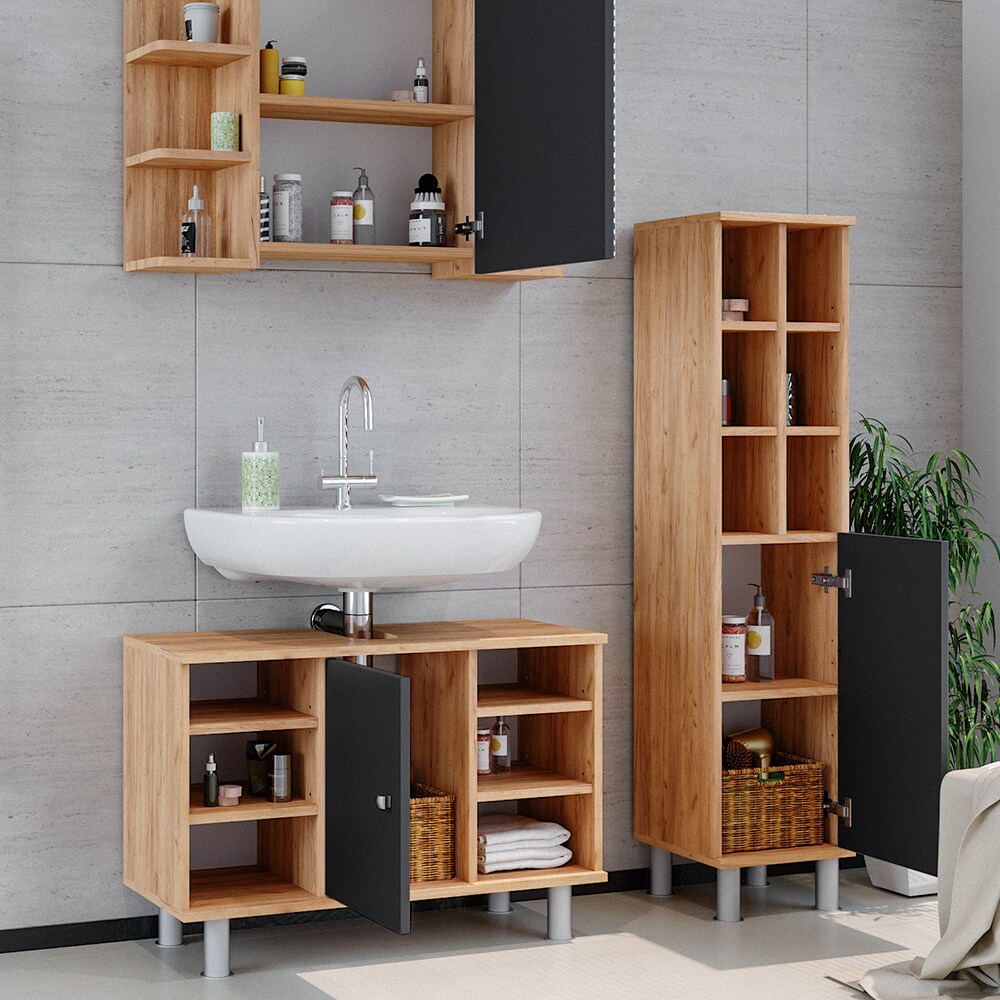 Vicco Badmöbel Set Fynn Spiegelschrank Waschbeckenunterschrank Hochschrank Bad