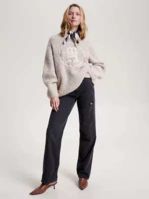 Suéter oversized em alpaca escovada com monograma TH