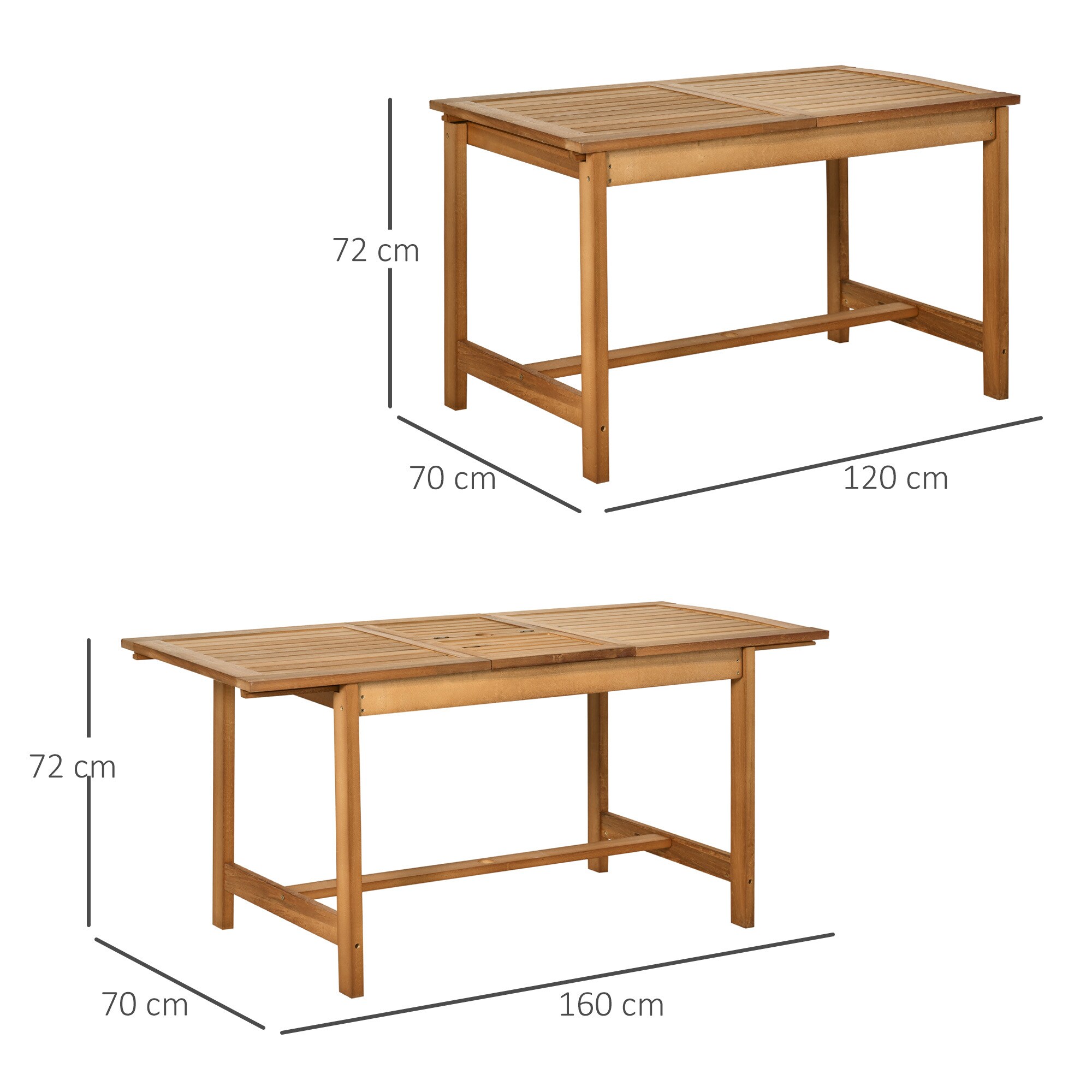 Outsunny Gartentisch ausziehbar rotbraun 120/160 x 70 x 72 cm (LxBxH)