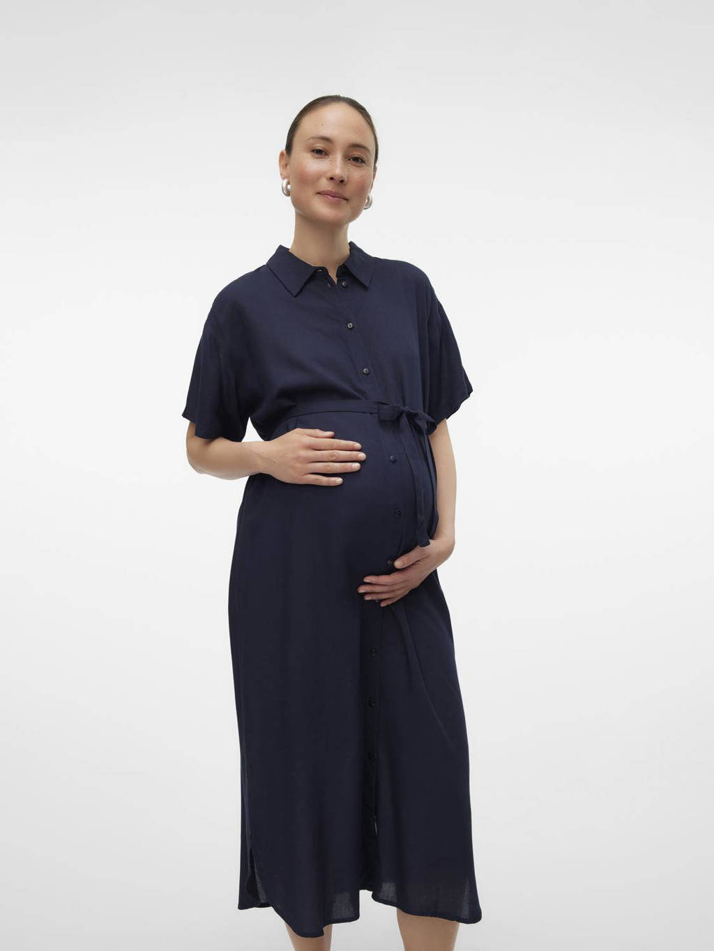 VERO MODA MATERNITY gebloemde zwangerschapsjurk VMMBUMPY donkerblauw
