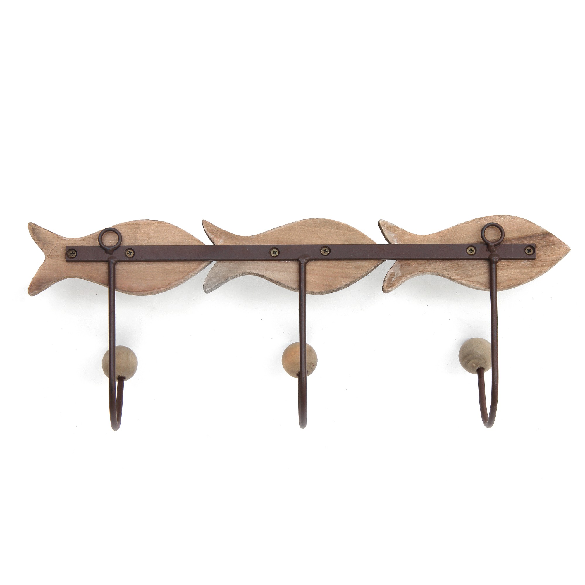 3er Hakenleiste 'Fische', natur, B 43 cm, H 17 cm, L 10 cm von fischer's lagerhaus