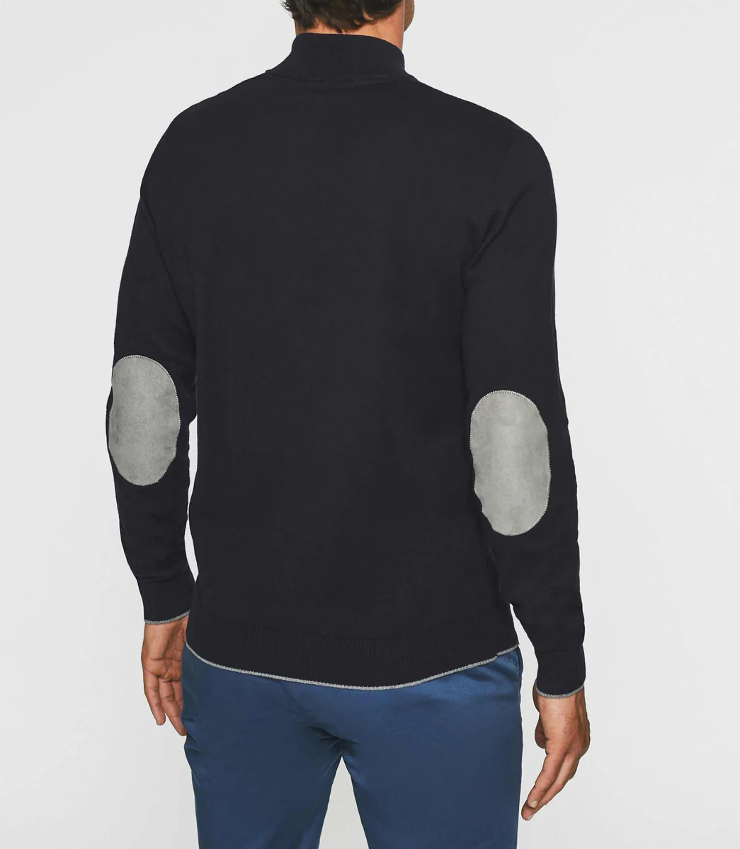 Pull col zippé en coton-cachemire marine BACARY