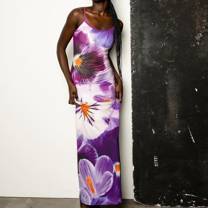 Femme Cradle - Spaghettibandjes Maxi-jurk met bloemenprint
