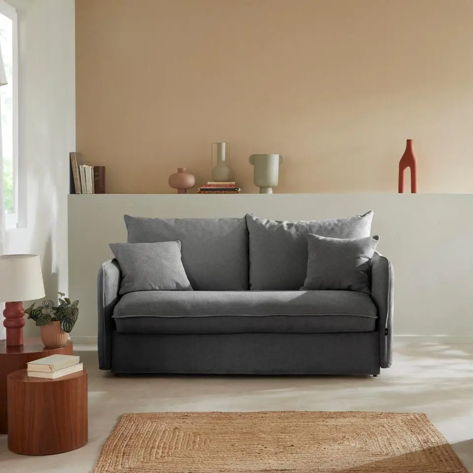 CALICOSY - Slaapbank MIRA - Grijs - 90x185x104 cm