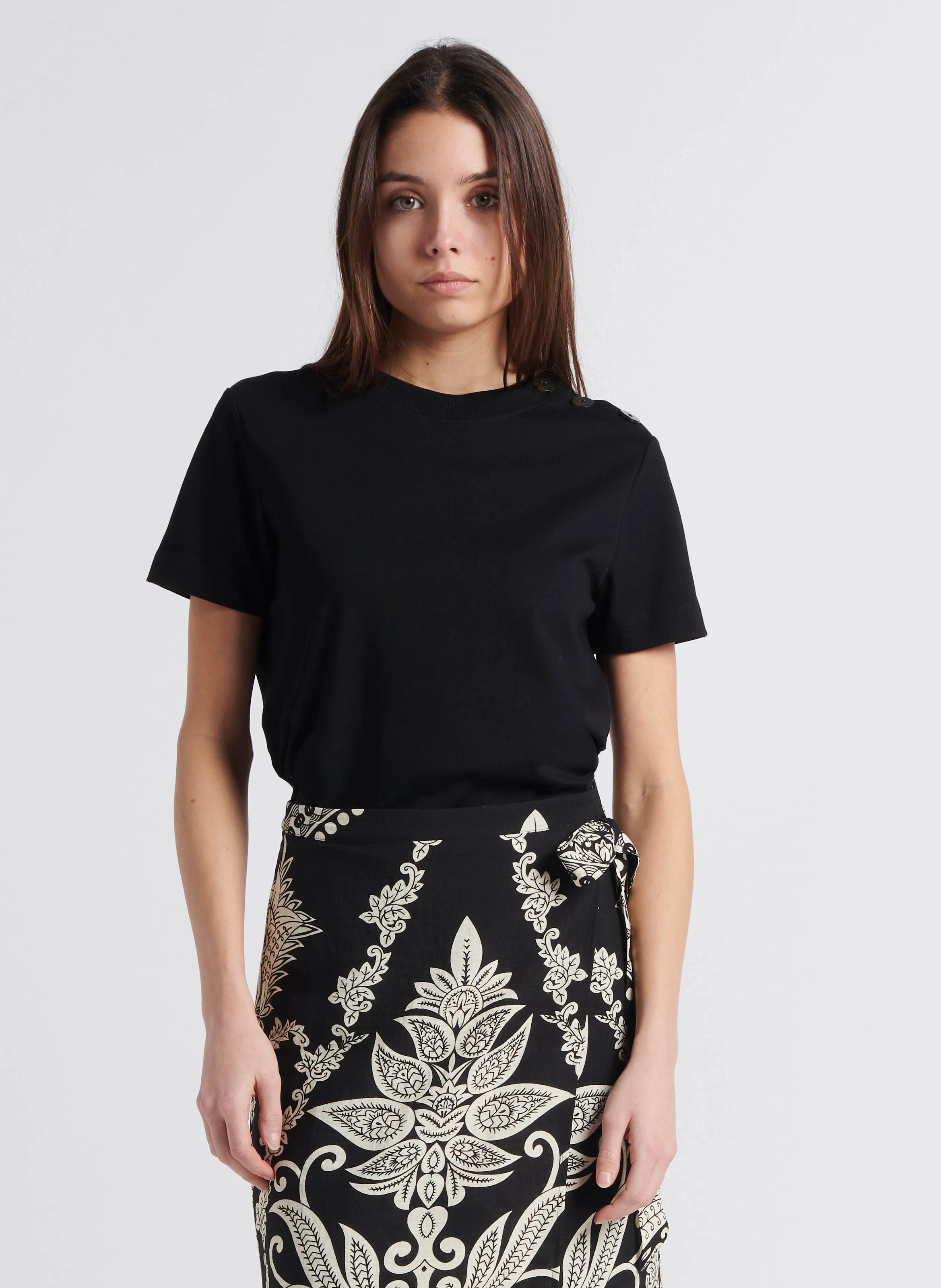 DAMIEN - Tee-shirt col rond en coton | Noir