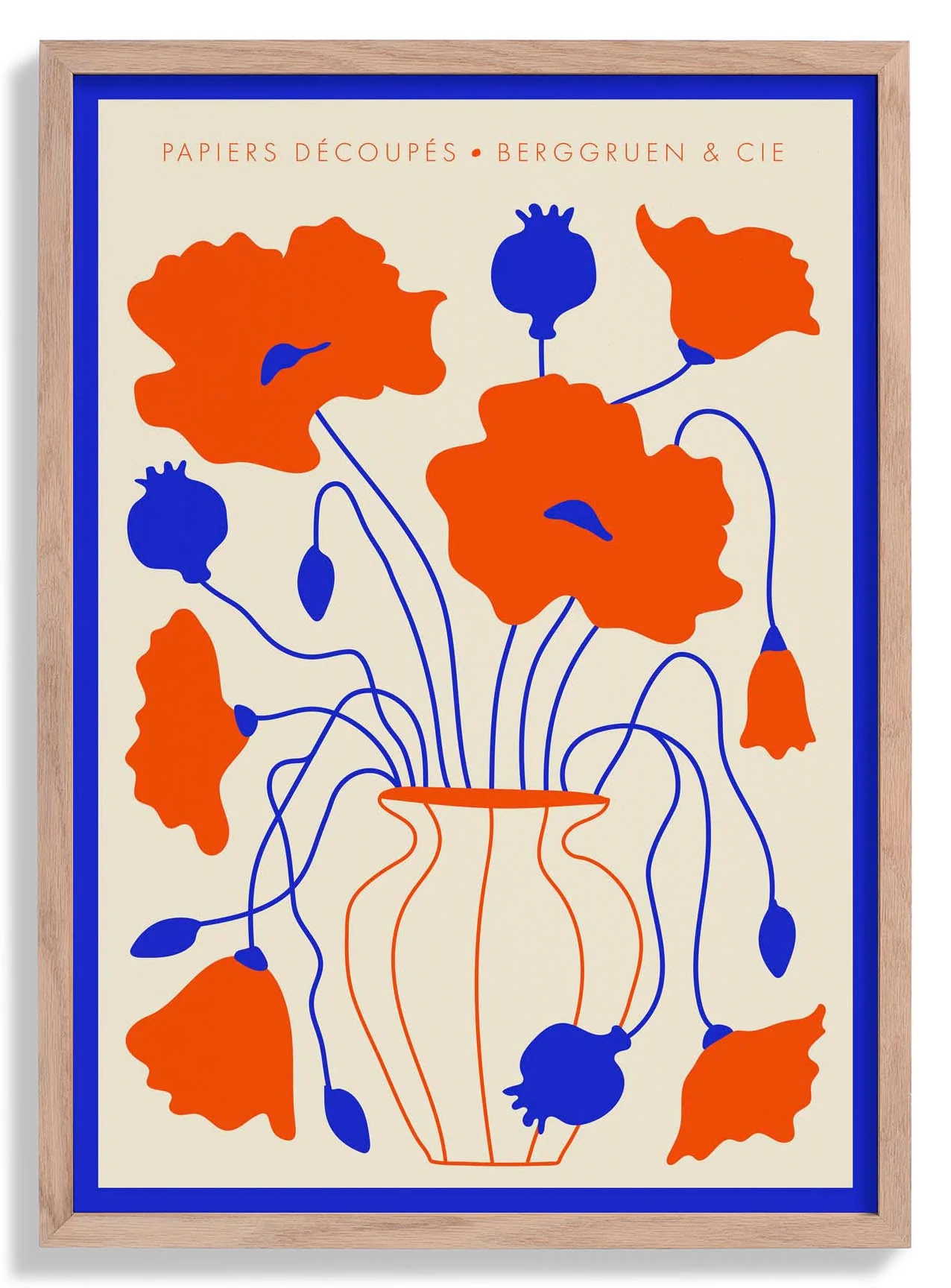Vase Blumen Blau und Orange Papiers Découpés Kunstausstellung