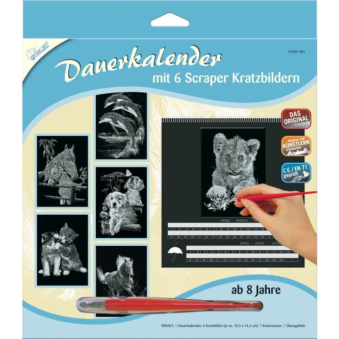 6 Kratzbilder mit Dauerkalender - silber - Mammut