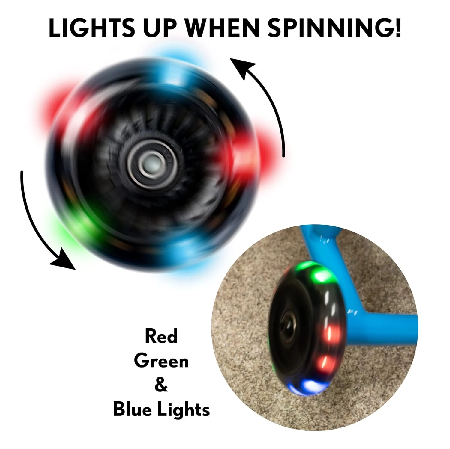 (3er Set) Ø96mm LED Ersatz Räder Leucht Rollen für Trike Dreirad Classic / Drifter / Drifter X (3800.61344) - Bunt / Schwarz