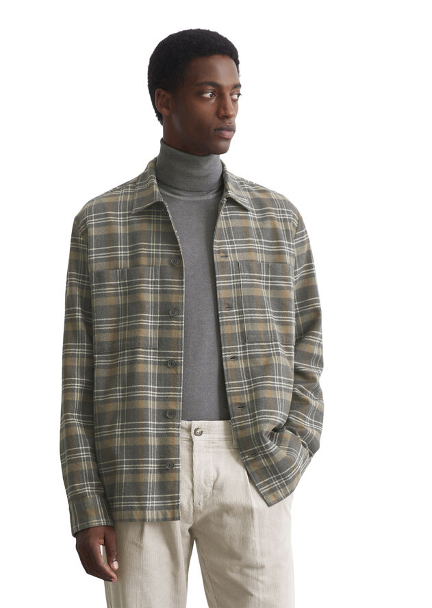 Marc O’Polo Overshirt with bowling collar, long Multi/ broken graphite