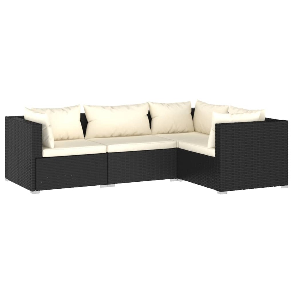 Salon de jardin meuble d'extérieur ensemble de mobilier 4 pièces avec coussins résine tressée noir