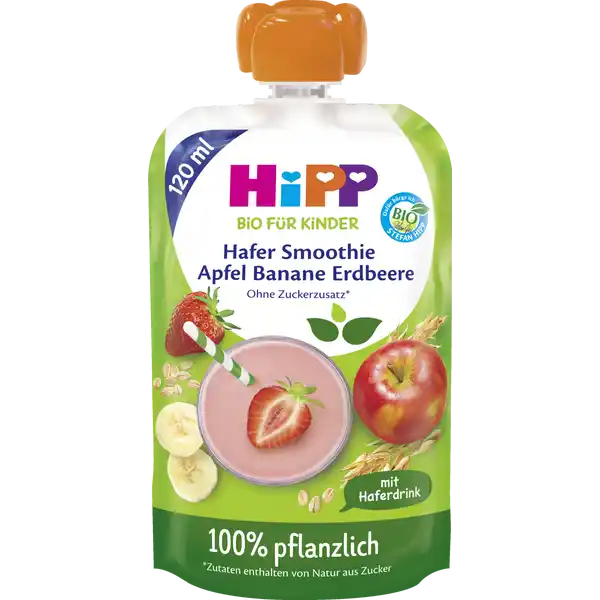 Bio für Kinder Hafer Smoothie Apfel Banane Erdbeere