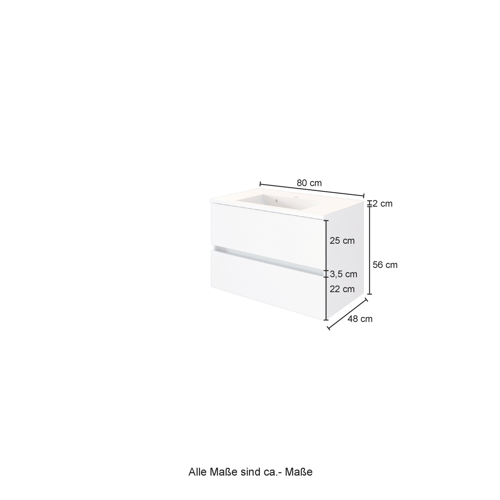 Waschtisch BAABE - matt grau - graphit - mit Mineralgussbecken - 80 cm