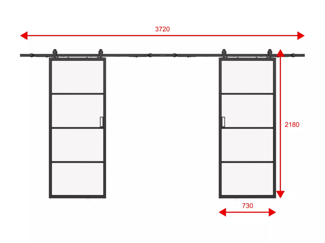 Porte coulissante double avec système en applique - aluminium et verre trempé transparent - 2 x H205 x L73 cm - SINCA II