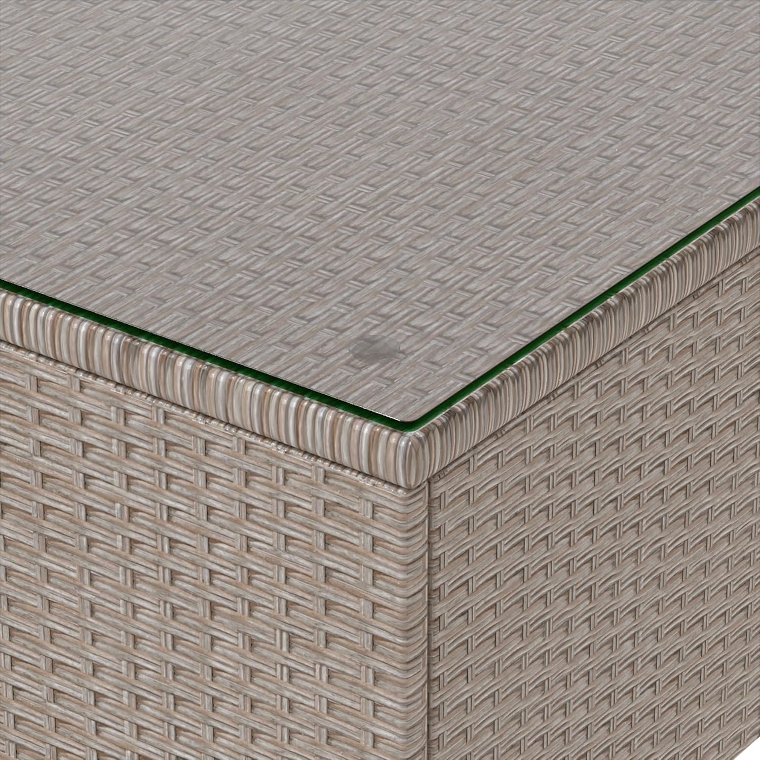 Merax Polyrattan Lounge, Gartenmöbel Set Balkonmöbel für 3-4 Personen, Gartenlounge, Sitzgruppe Outdoor mit Kissen und Glastisch, Terrassenmöbel, Ecksofa, für Garten Balkon und Terrasse, Khaki