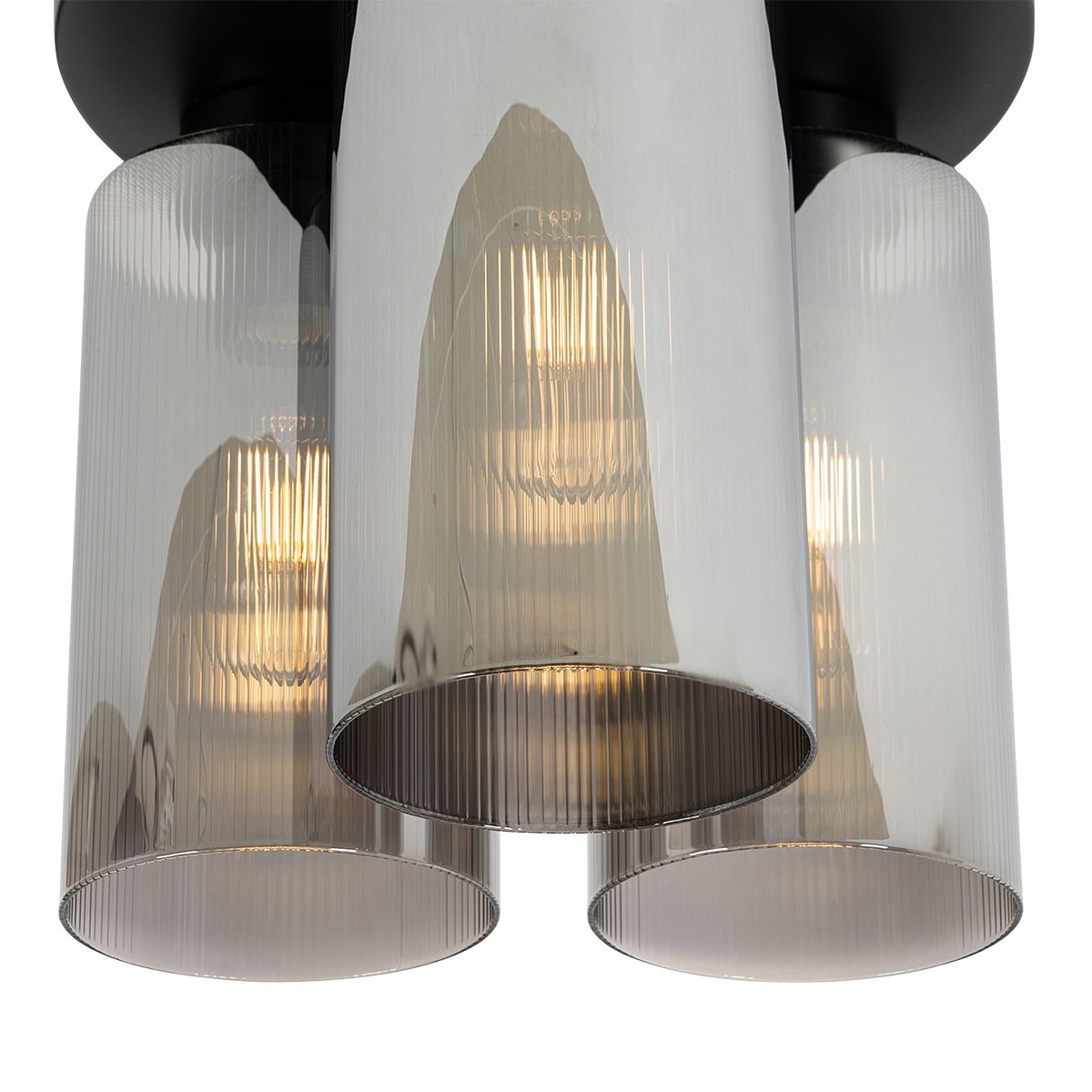 Art Deco plafondlamp zwart met smoke glas 3-lichts - Laura