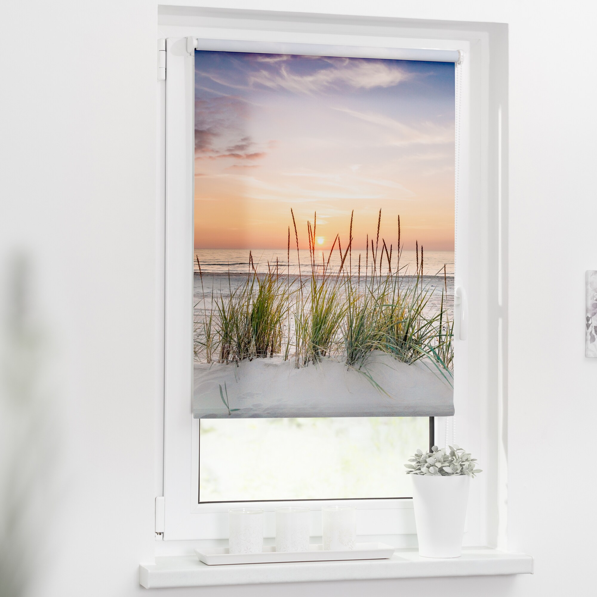 Lichtblick Rollo Klemmfix, ohne Bohren, Verdunkelung, Nordseestrand - Rot Weiß