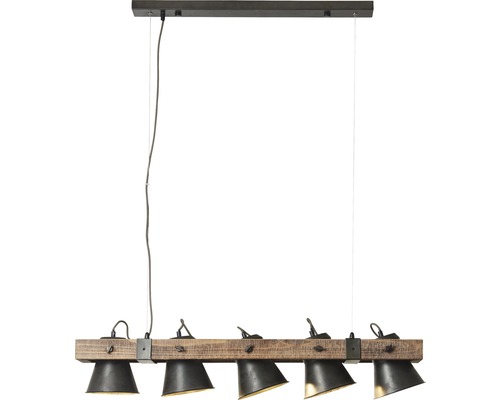 Hanglamp, 5-lichts, HxB 115x95 cm, hout/metaal, bruin/zwart/staal