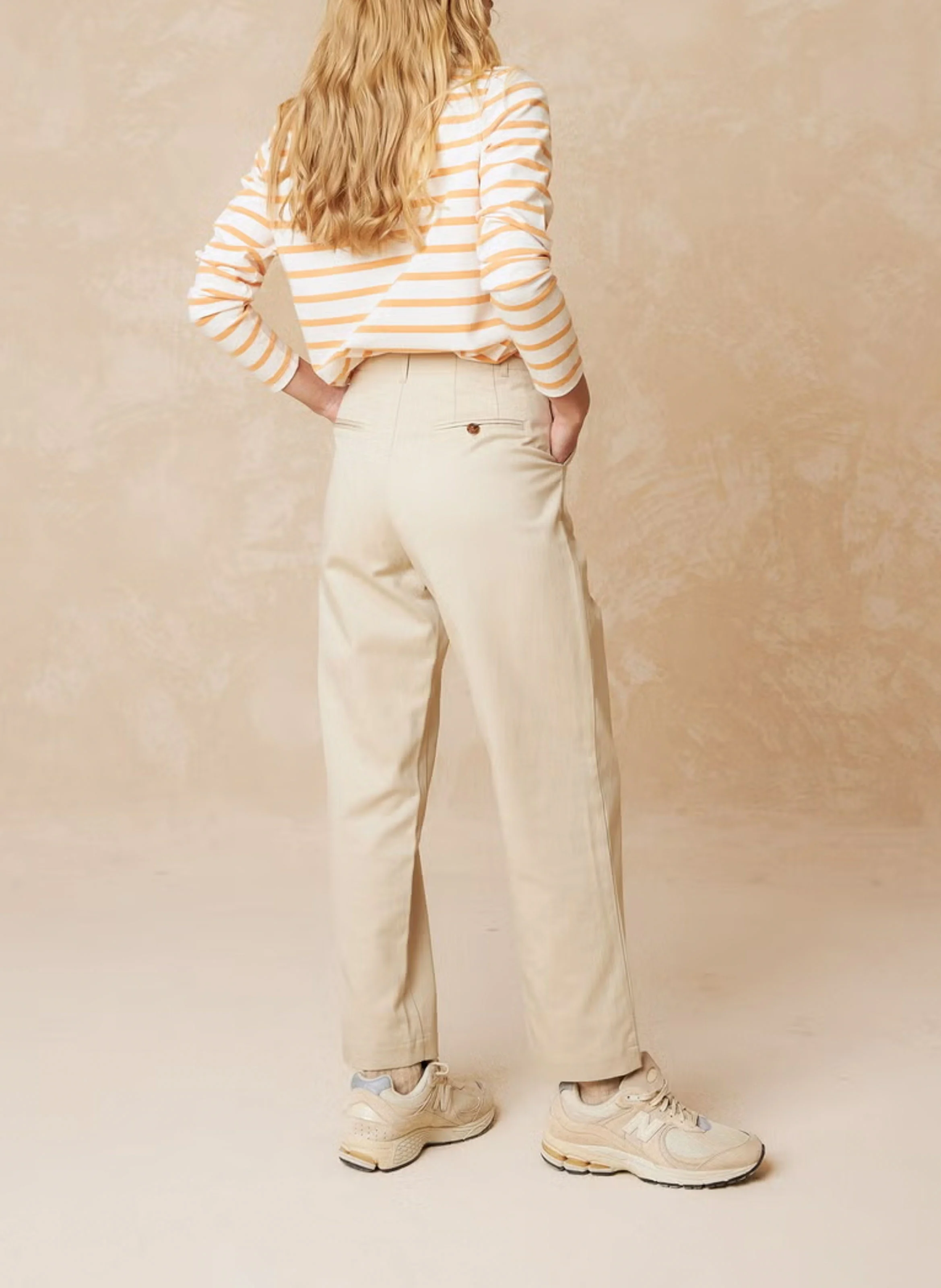 LUCAS - Pantalon droit en coton mélangé | Beige