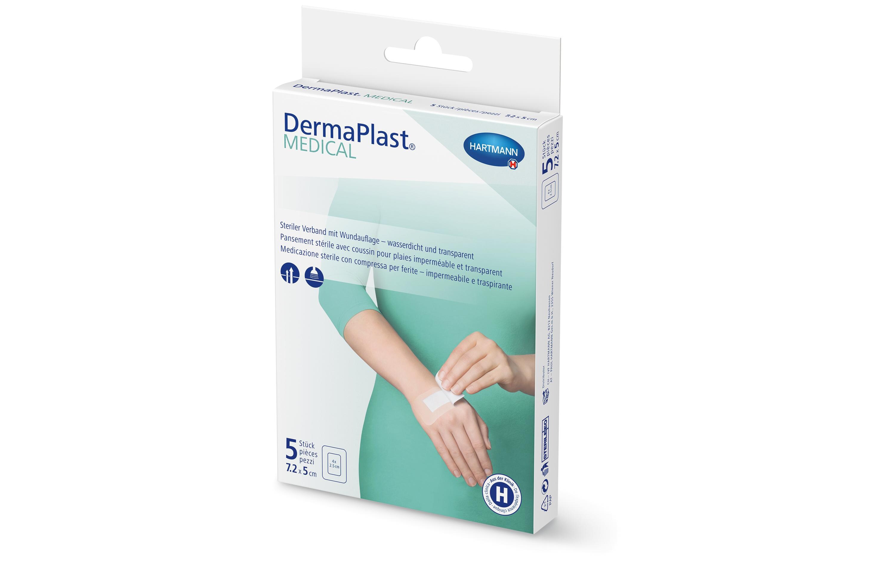 Medical Transparentverband mit Wundauflage 7.2 x 5 cm, 5 StkSteriles transparentes Wundpflaster