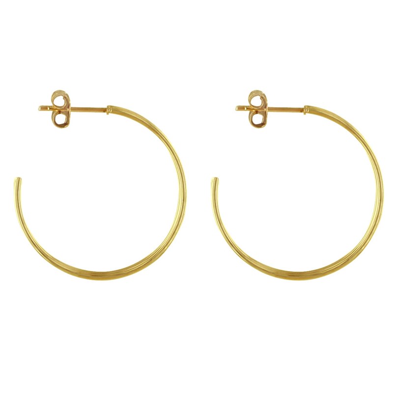 Boucles d'Oreilles Plaqué Or Demi Créoles Trois Rangs