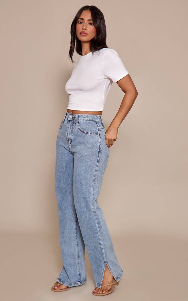 Bleu Clair Jean Petite À Ourlet Fendu
