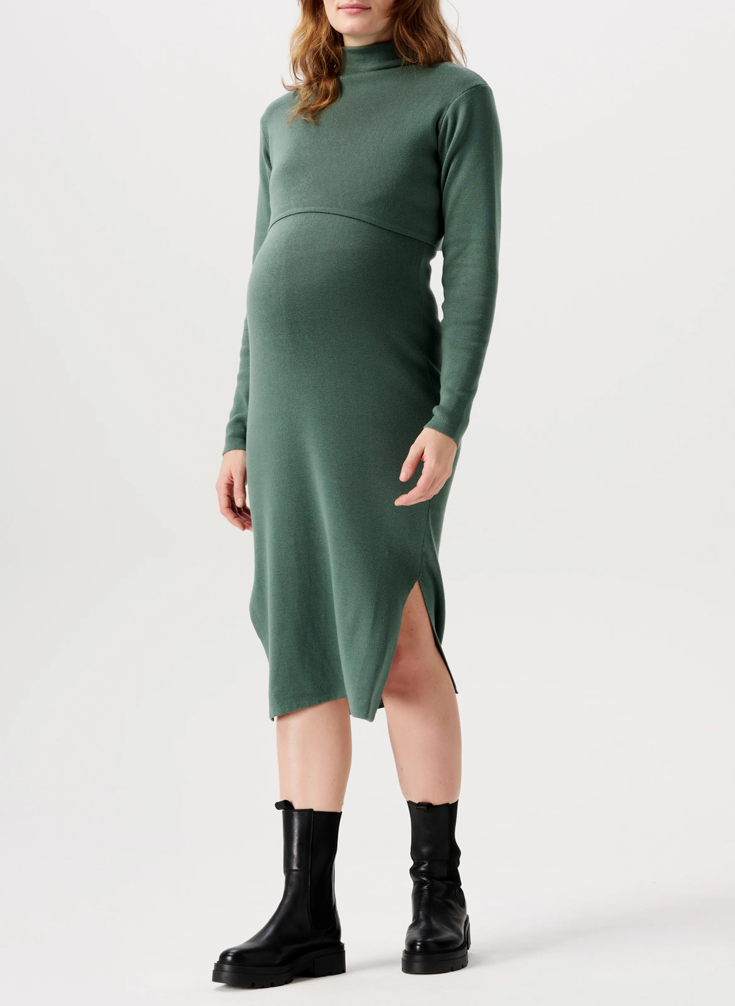 FOUMBOT - Robe col montant de grossesse en coton mélangé| Vert