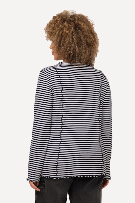 Shirt, Ringel, Ziernähte, Stehkragen, Langarm