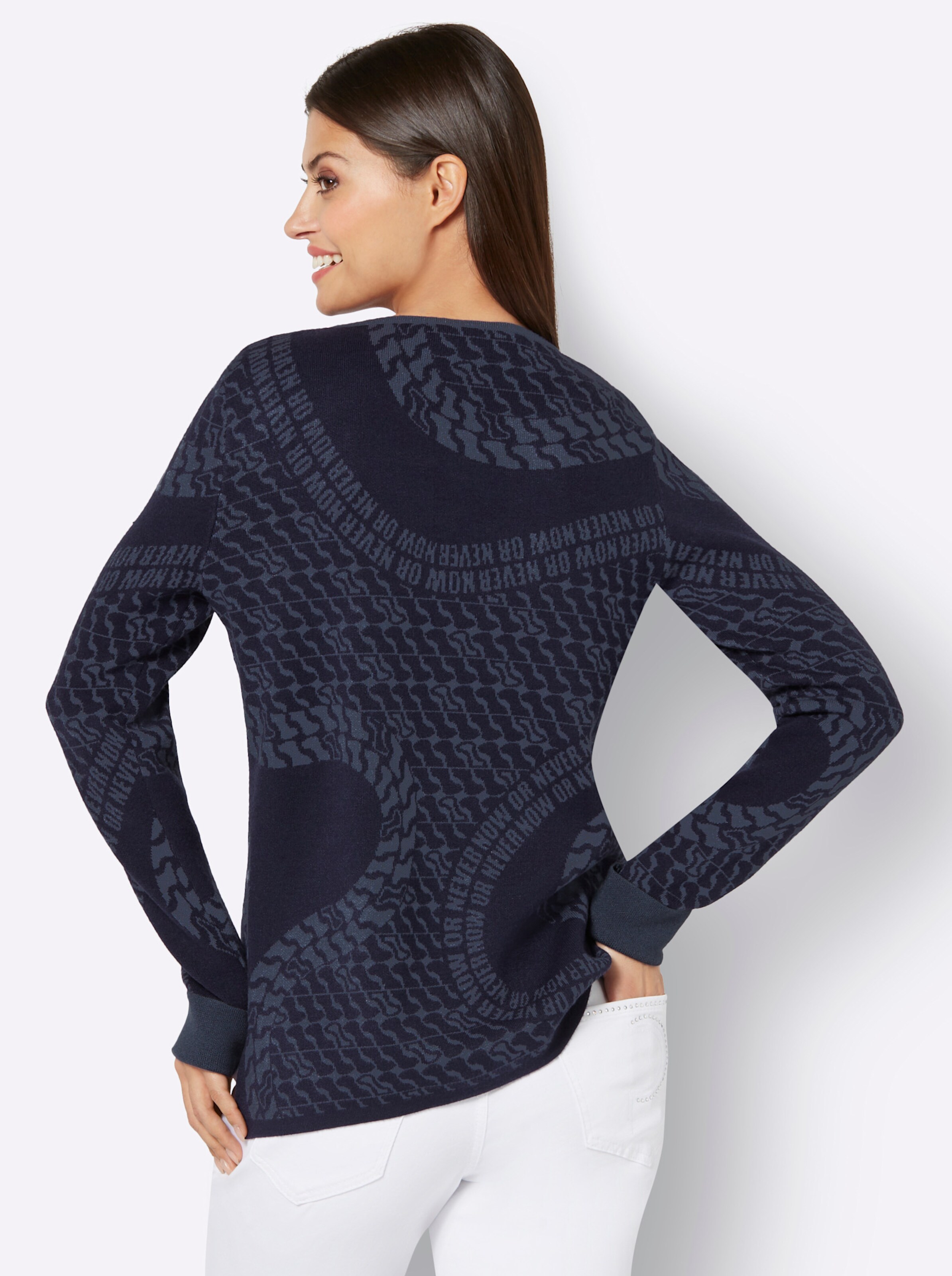 Jacquard-Pullover in marine-rauchblau-gemustert