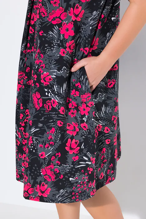 Jersey-Midikleid, A-Linie, V-Ausschnitt, Halbarm, graphitgrau