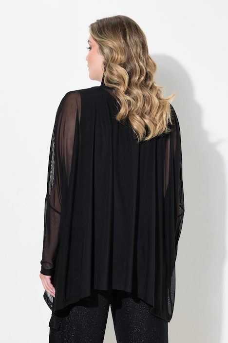 Bluse, oversized, Mesh, Glitzersteinchen, Top
