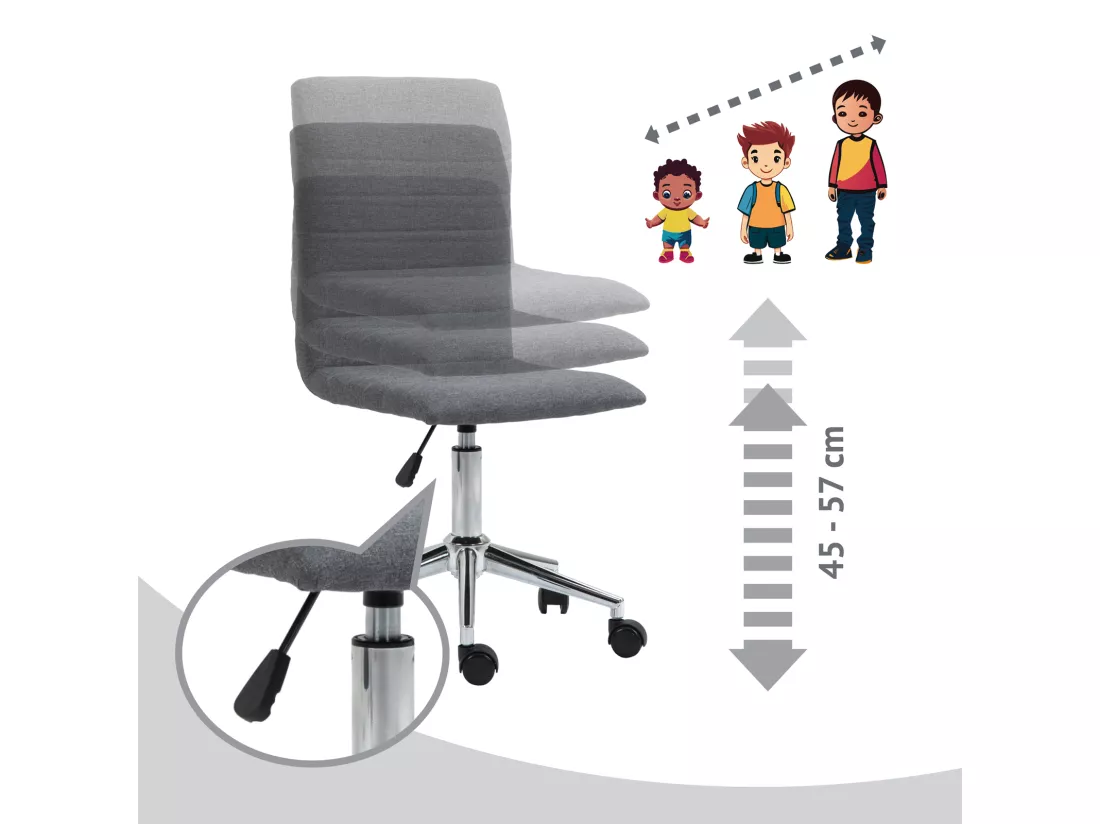 SVITA LINUS chaise de bureau chaise pivotante pour enfant chaise de bureau chambre d'enfant revêtement en tissu gris