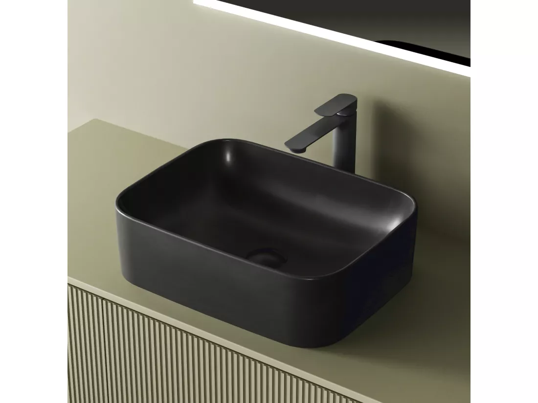 EMKE Vasque à Poser 505 x 380 x 150 mm, Lavabo Rectangulaire en Céramique pour Salle de Bain, Coins Arrondis R, Gris Foncé Mat