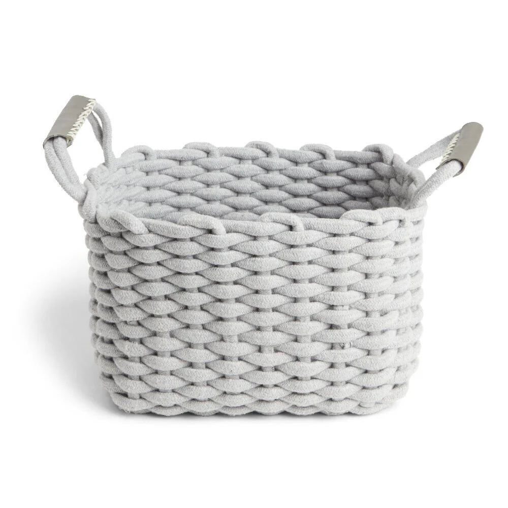 Panière rectangulaire tricot coton gris 35x20xH25cm