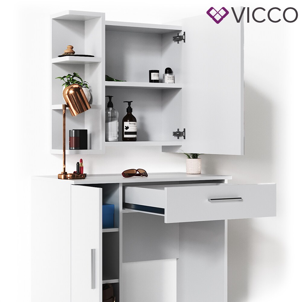 Vicco Schminktisch Fynnia Frisiertisch Kommode Frisierkommode Spiegel Weiß inklusive Hocker