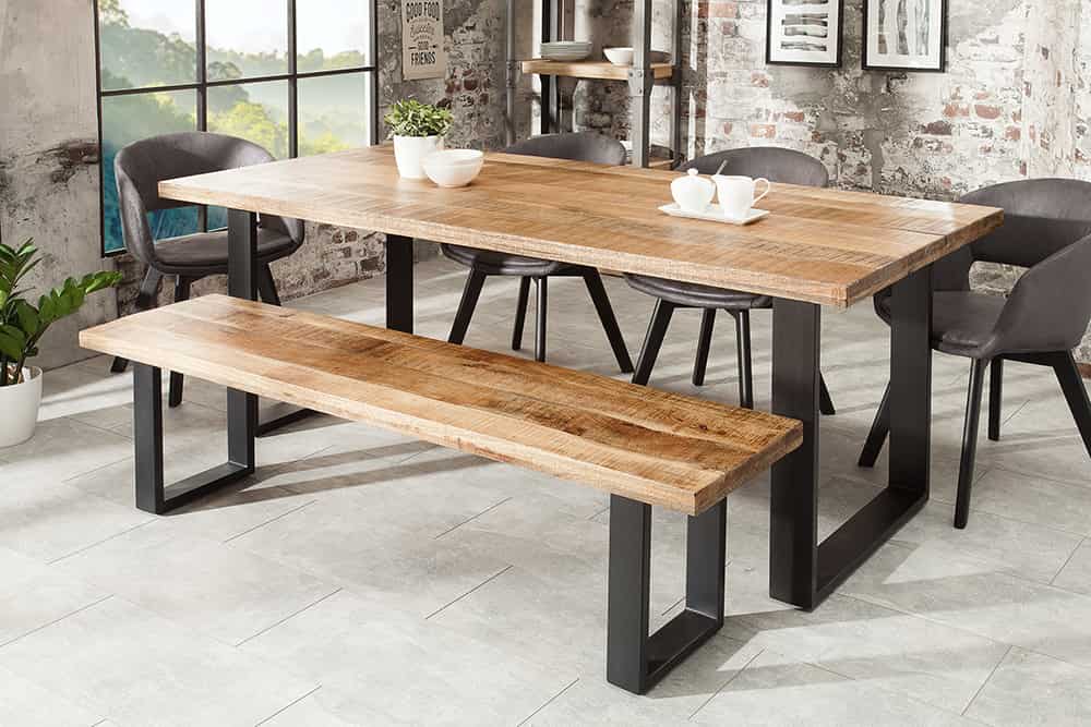 Massiver Esstisch IRON CRAFT 200cm natur Mangoholz Eisen Kufengestell Industrial Design