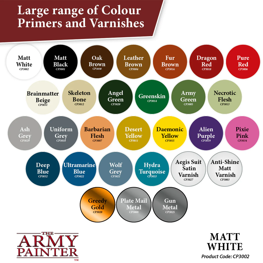 The Army Painter  Colour Primer, Matt White (400 ml)    Die perfekte Basis für farbenfrohe Dioramen