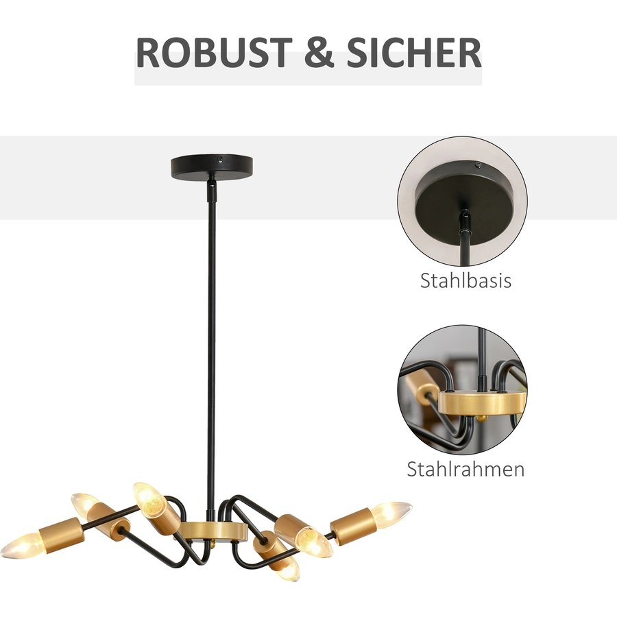 HOMCOM Hängeleuchte im Industrie-Design Schwarz, Gold