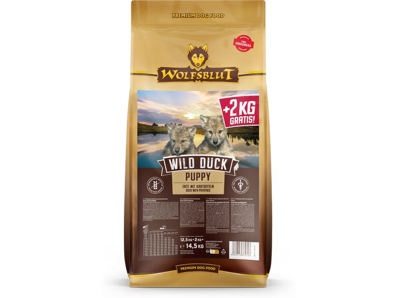 Wolfsblut Trockenfutter Dog Wild Duck Puppy, 12.5 kg   2 kg Mit Ente und Kartoffel, für Welpen