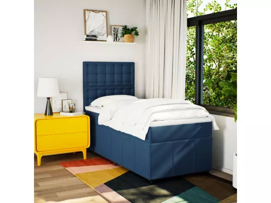Sommier à lattes de lit avec matelas Bleu 90x190 cm Tissu
